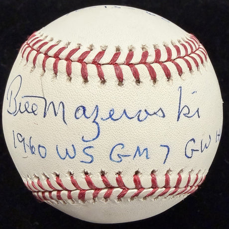 Bill Mazeroski 1960 World Series Game 7 GWHR Signed Stat Baseball JSA