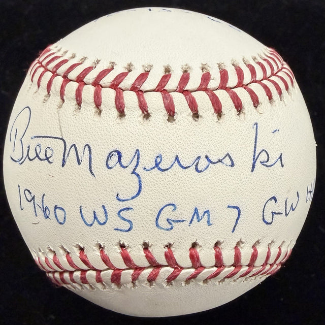 Bill Mazeroski 1960 World Series Game 7 GWHR Signed Stat Baseball JSA