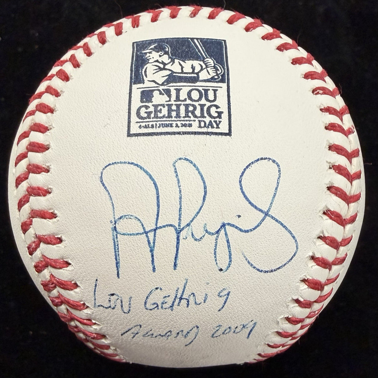 Albert Pujols Lou Gehrig Award 2009 Signed Gehrig Day Logo Baseball BAS Witness