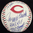 Johnny Bench 6 Inscirption Signed Reds Team Stitch Logo Stat Baseball MLB Holo