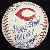 Johnny Bench 6 Inscirption Signed Reds Team Stitch Logo Stat Baseball MLB Holo