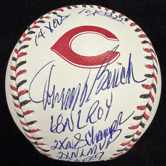 Johnny Bench 6 Inscirption Signed Reds Team Stitch Logo Stat Baseball MLB Holo