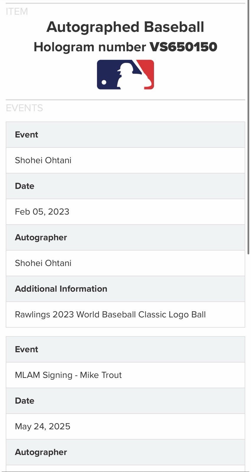 Shohei Ohtani Mike Trout Dual Signed 2023 WBC Logo Baseball MLB Holo Fanatics