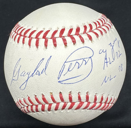 Gaylord Perry Cy Young AL 72 NL 78 Signed Baseball MLB Holo Steiner 