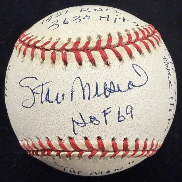 Stan Musial Signed Reggie Jackson Stat Baseball Complete Box Bag Cert