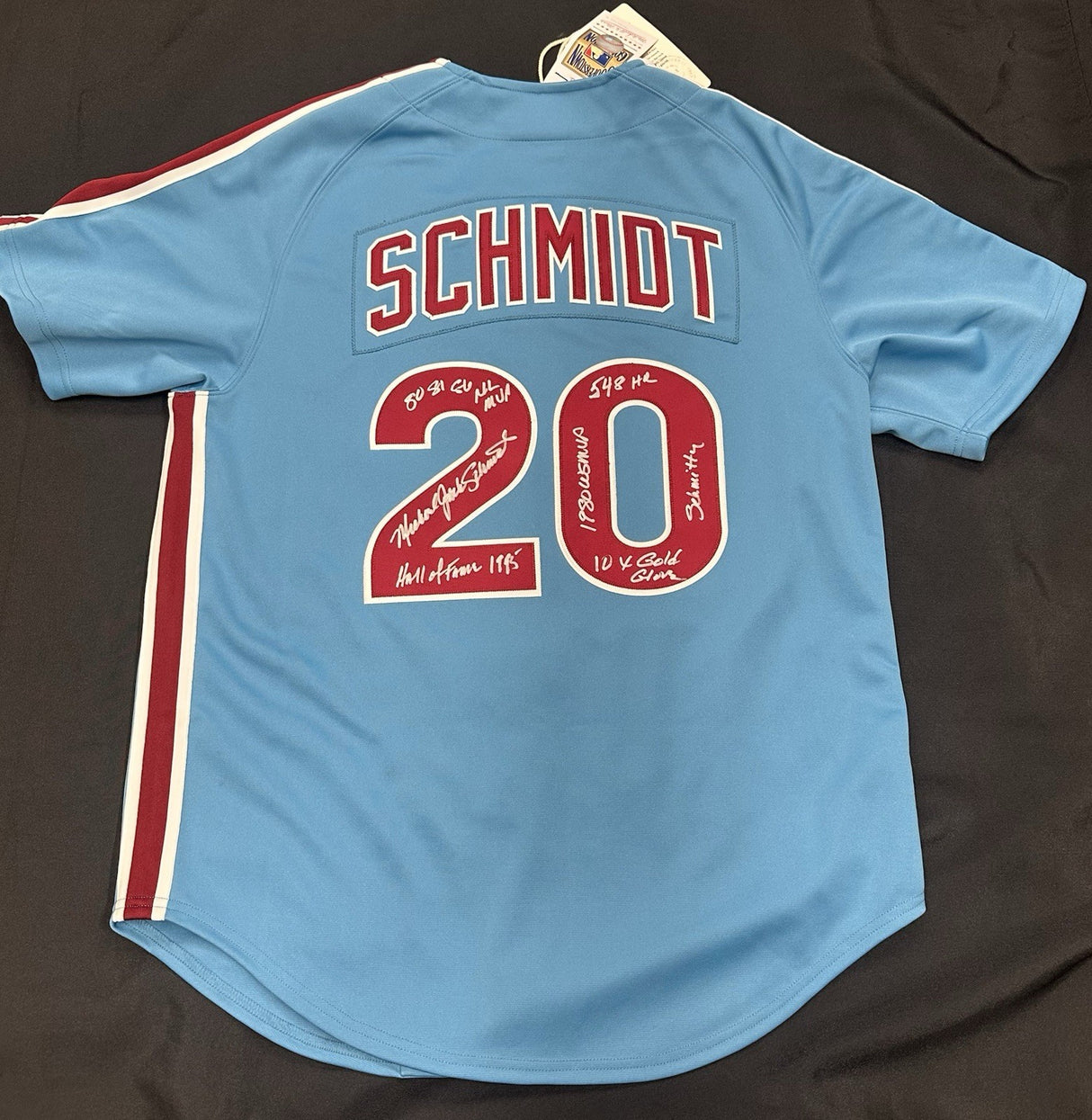 Mike Schmidt Full Name Signed Phillies Mitchell Ness Stat Jersey JSA Witness