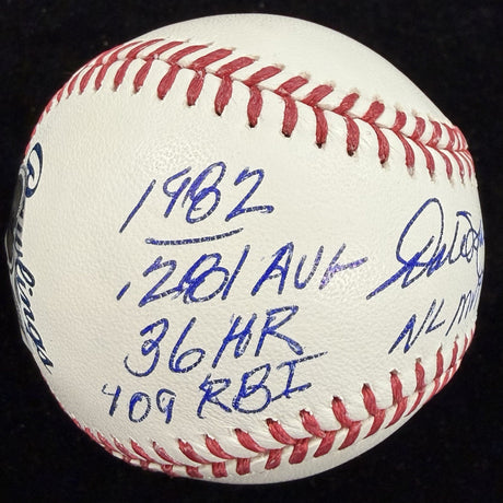 Dale Murphy 82, 83 NL MVP Signed Stat Baseball Beckett Witness Holo