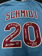 Mike Schmidt Full Name Signed Phillies Mitchell Ness Stat Jersey JSA Witness