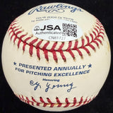 Tim Lincecum 2008, 2009 NL Cy Young Signed CY Logo Baseball JSA