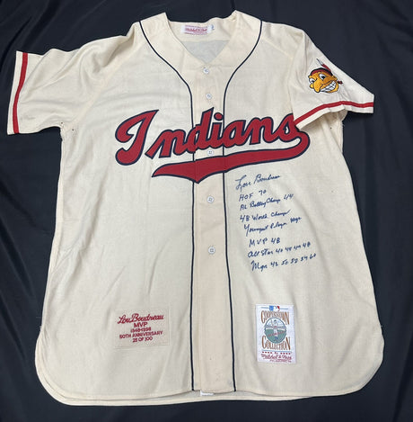 Lou Boudreau Signed Authentic Cleveland Indians Mitchell Ness Stat Jersey PSA 