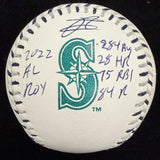Julio Rodriguez 2022 AL ROY Stat Signed Mariners Team Stitch Logo Baseball MLB F