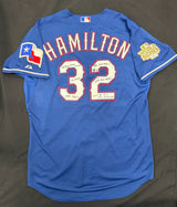 Josh Hamilton 10 AL MVP Signed Texas Rangers Authentic Blue Road Stat Jersey BAS