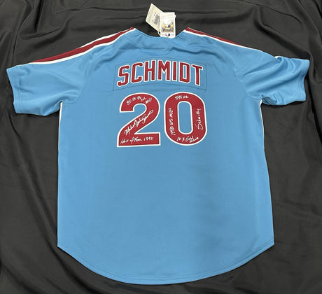 Mike Schmidt Full Name Signed Phillies Mitchell Ness Stat Jersey JSA Witness