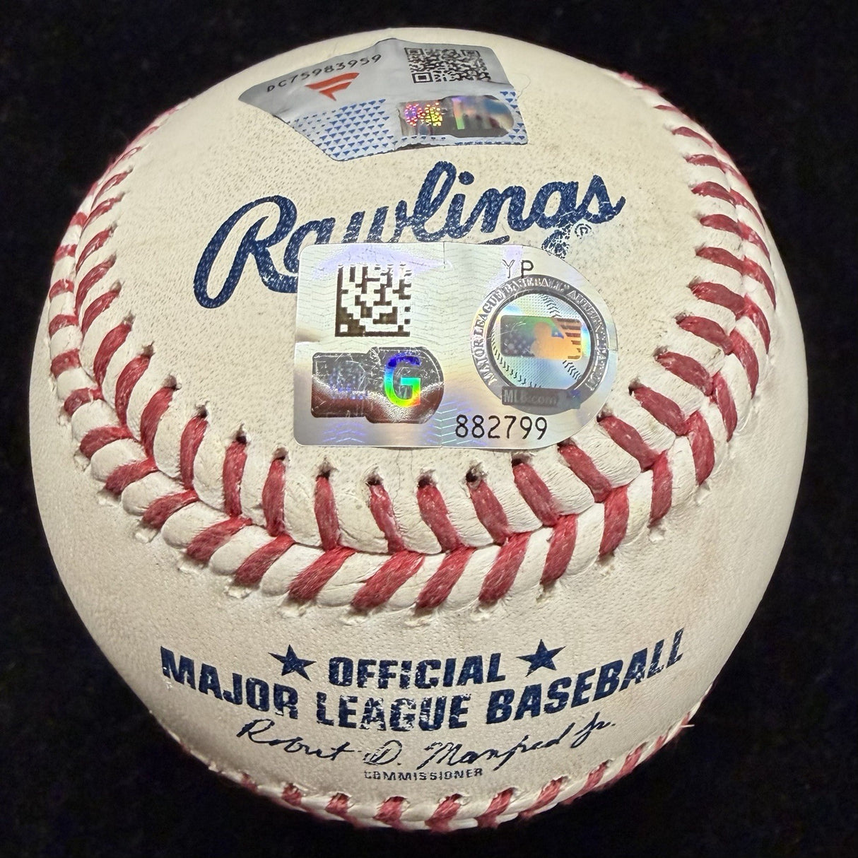 Aaron Judge 2025 Game Used Career Hit Single Signed Baseball MLB Holo Fanatics 