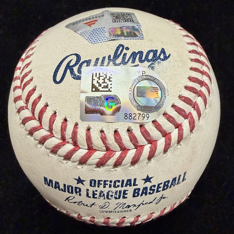 Aaron Judge 2025 Game Used Career Hit Single Signed Baseball MLB Holo Fanatics 