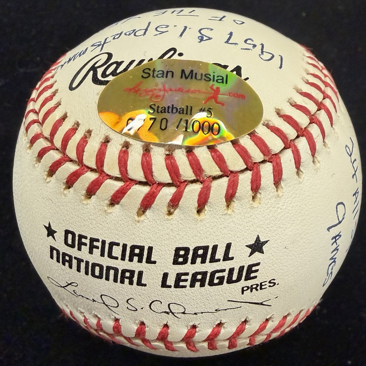 Stan Musial Signed Reggie Jackson Stat Baseball Complete Box Bag Cert