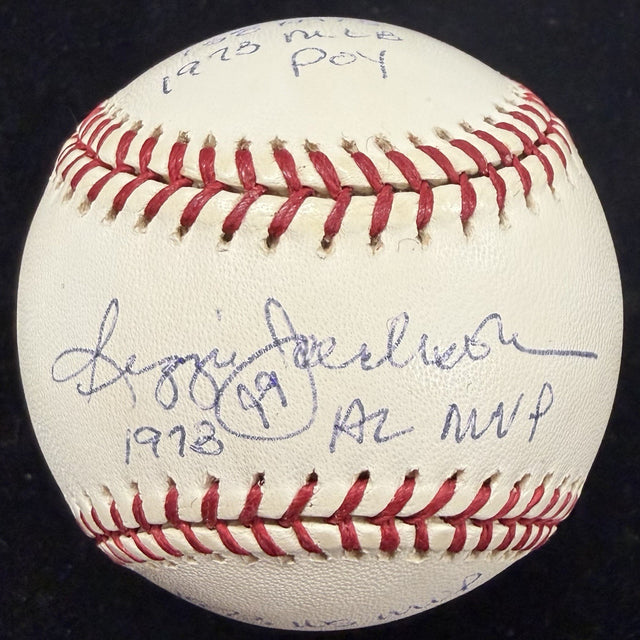 Reggie Jackson 1973 AL MVP Signed RJ Stat Baseball Complete Box Bag Cert