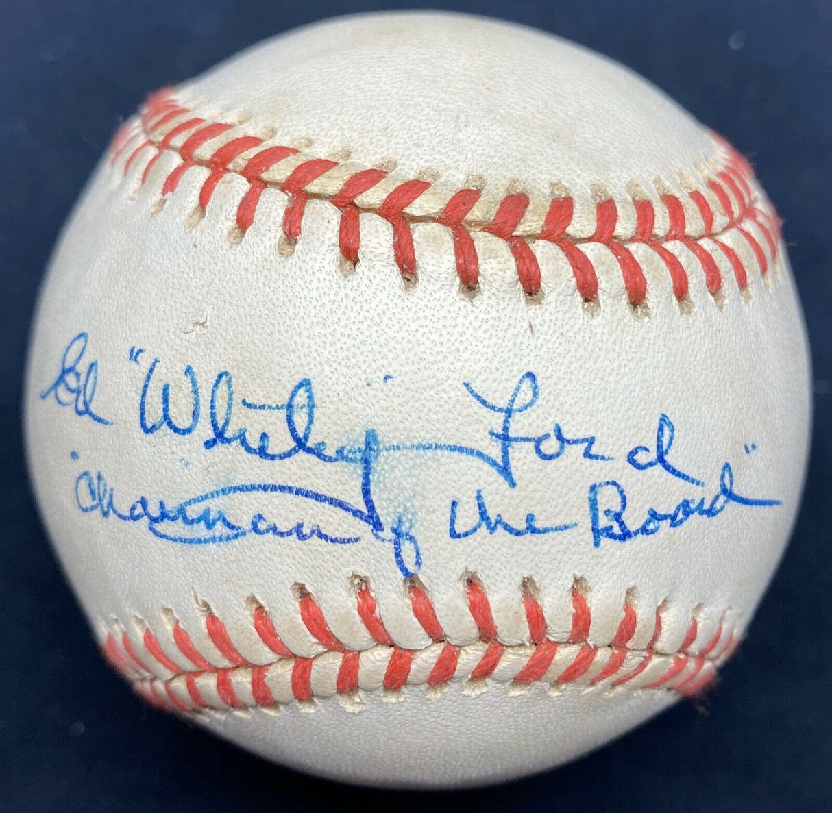 Whitey Ford Chairman Of The Board Signed Nickname Baseball JSA LOA