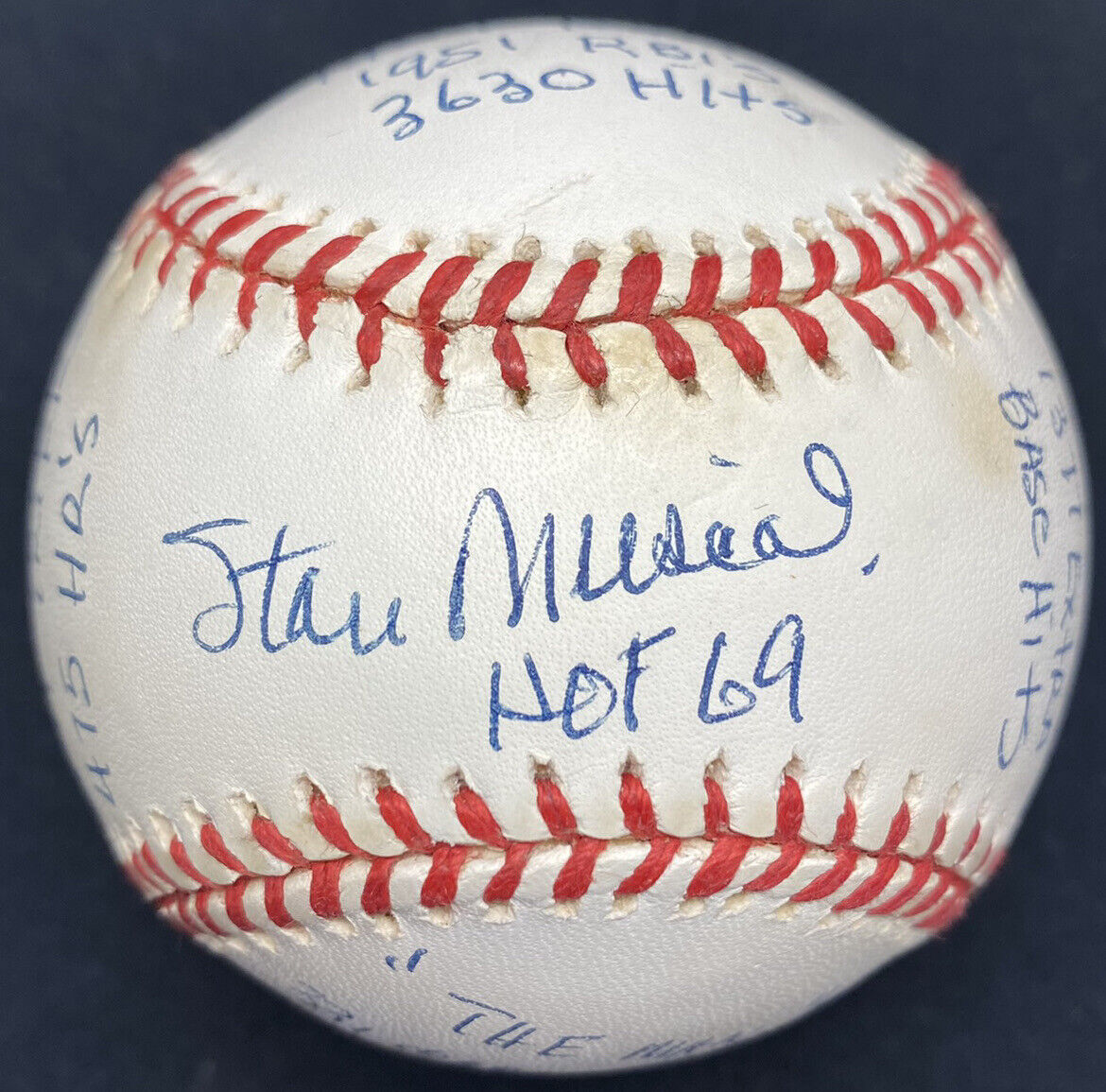 Stan Musial HOF MVP Signed RJ Stat Inscribed Baseball Reggie Jackson