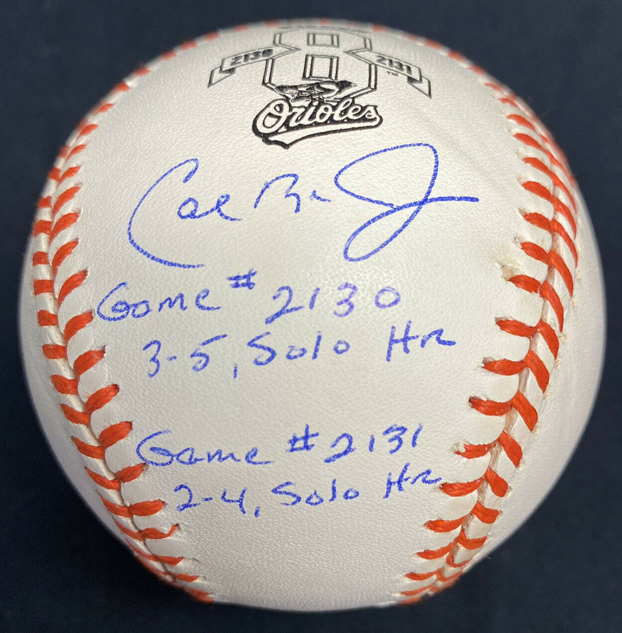 Cal Ripken Jr. 2,130 2,131 Games Stat Signed Logo Baseball JSA