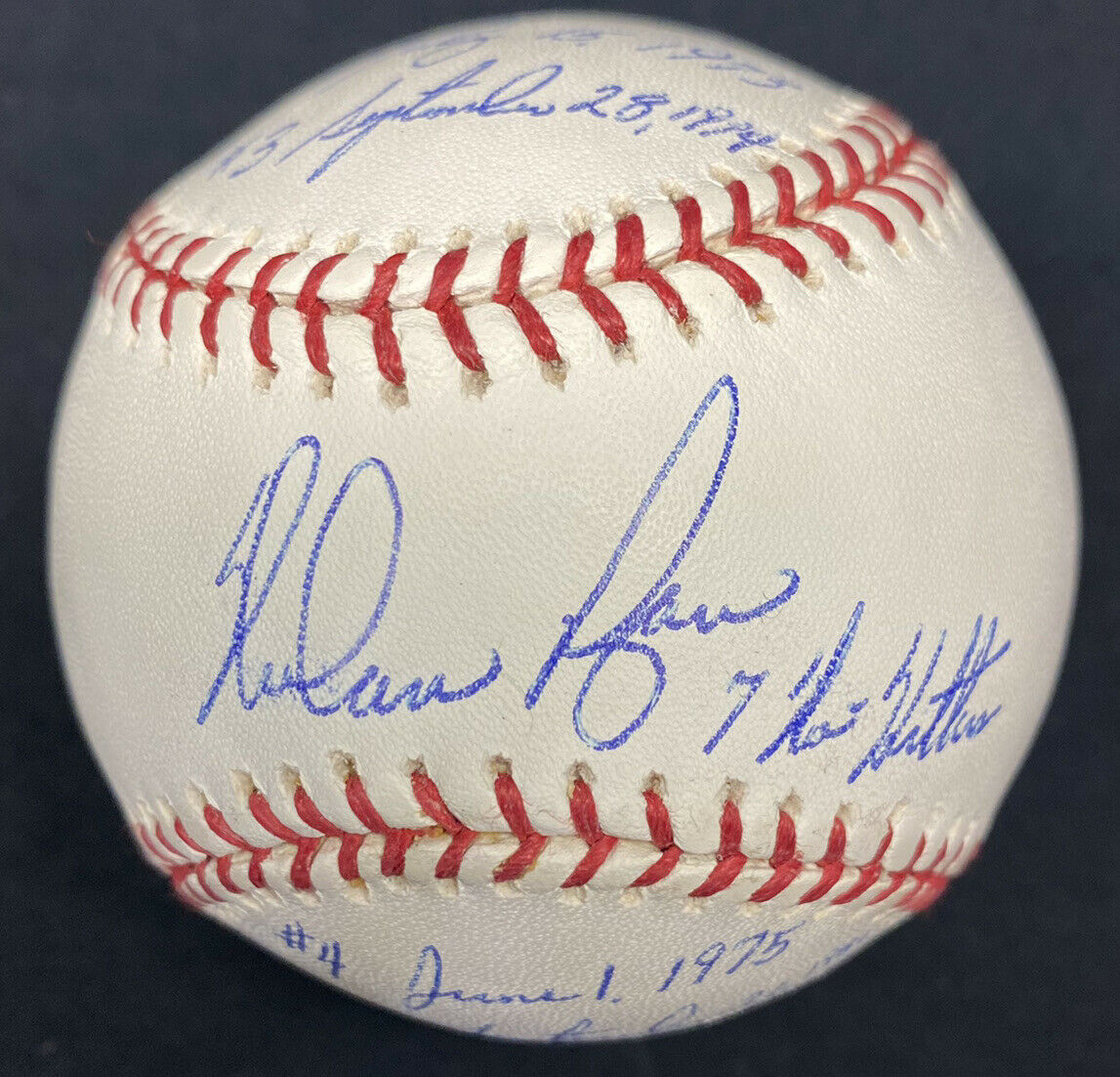 Nolan Ryan 7 No Hitters Dates Signed Stat Baseball Ryan Holo PSA/DNA