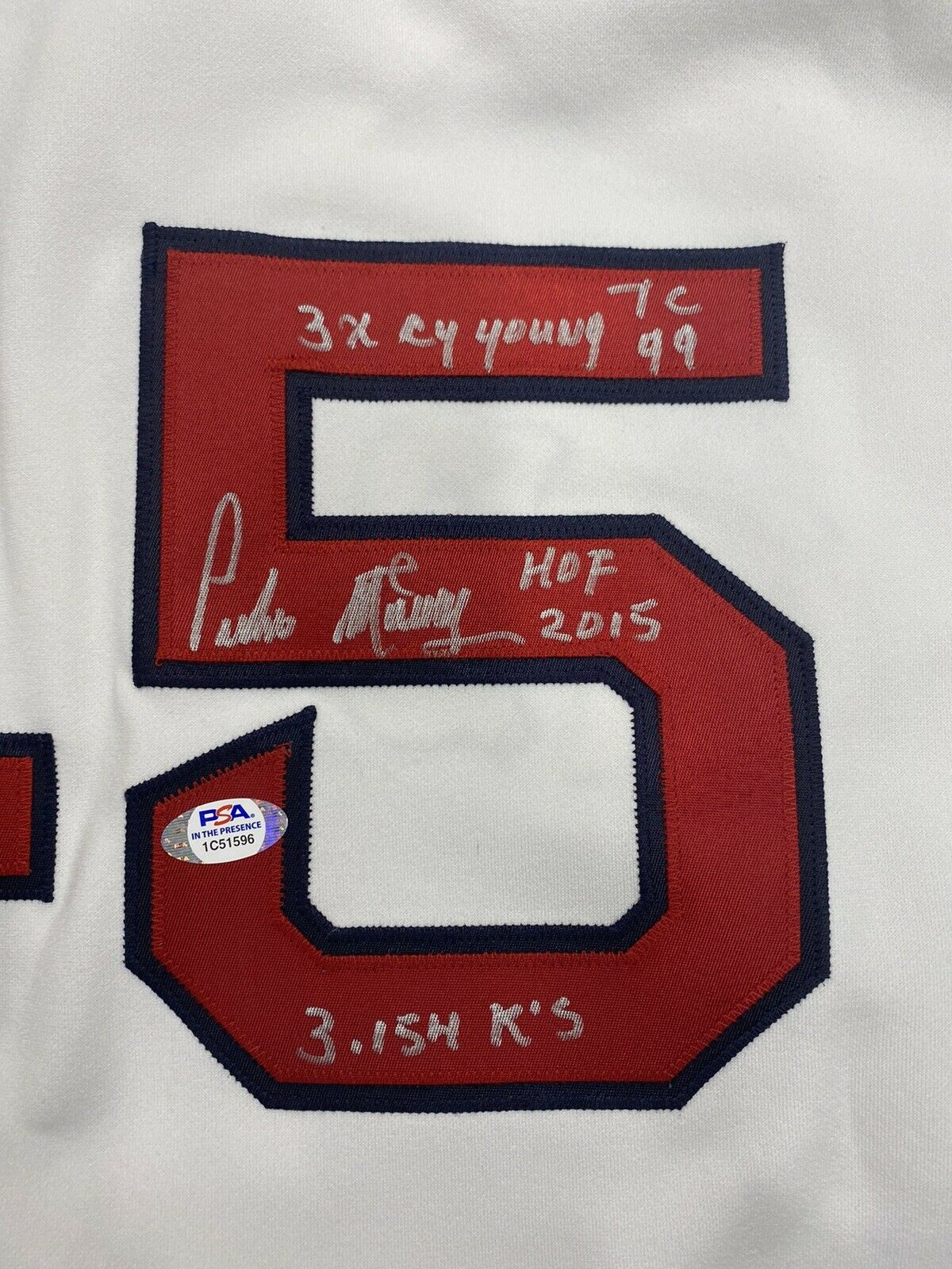 Pedro Martinez Signed Authentic Russell Red Sox Stat Jersey PSA Witness