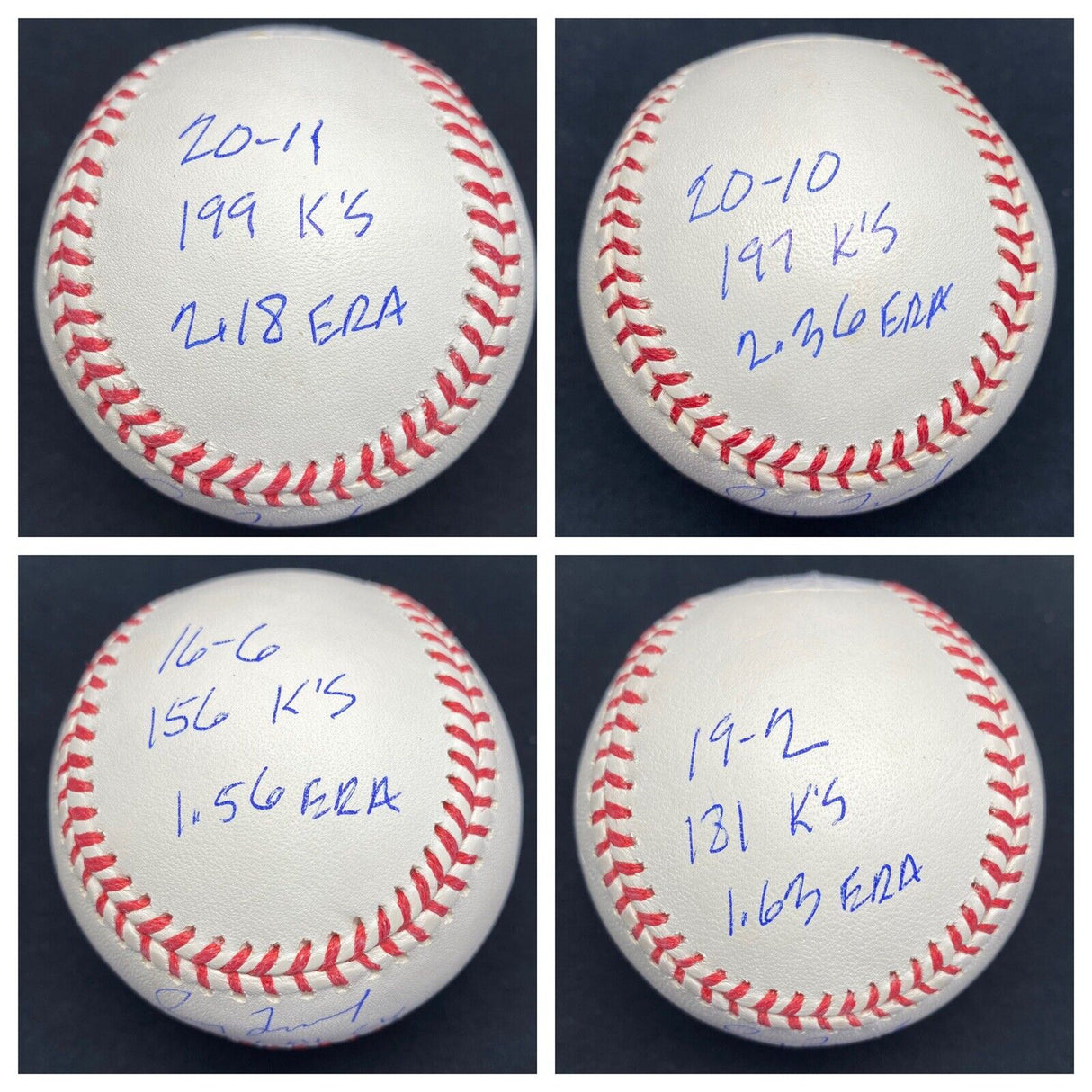 Greg Maddux 92, 93, 94, 95 Single Signed Cy Young CY Stat Baseball Set (4) JSA