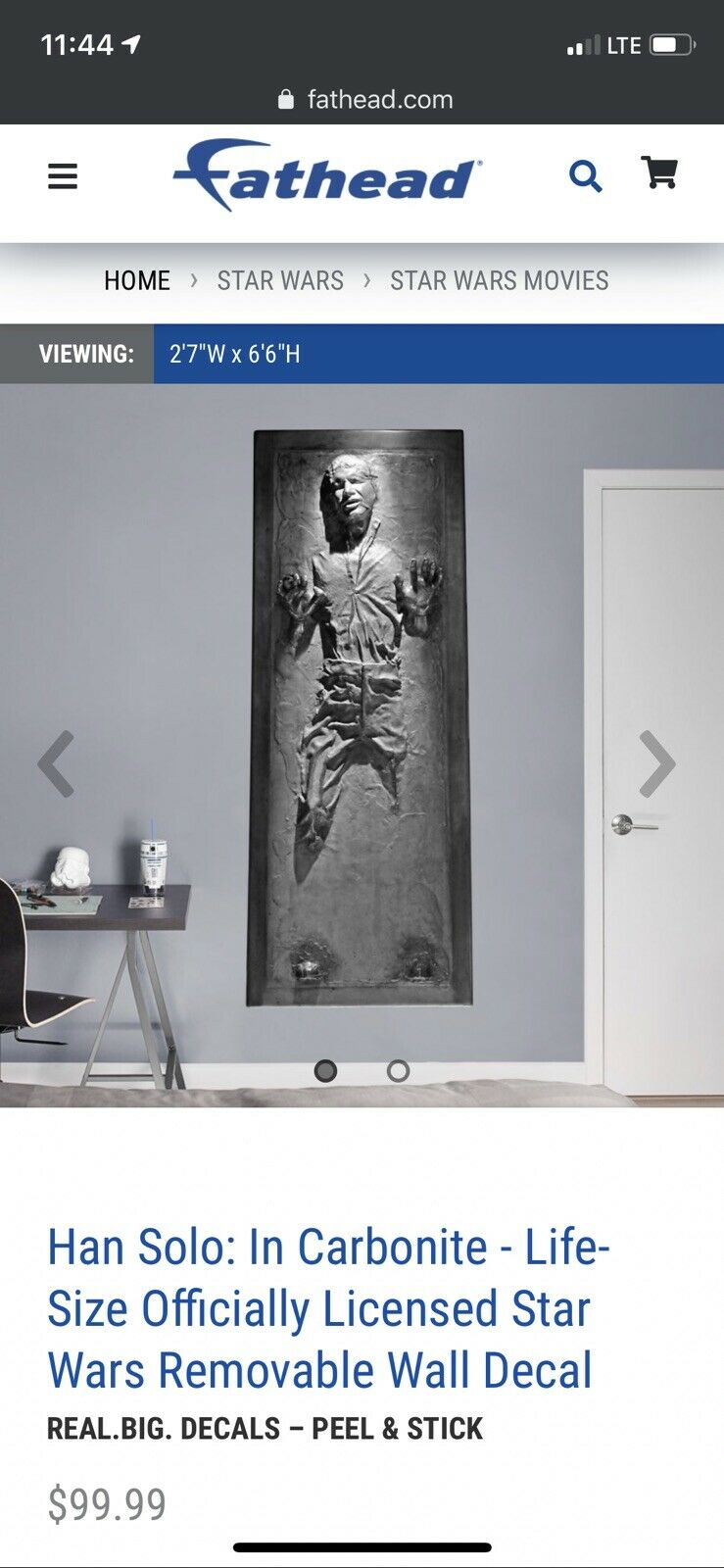 Harrison Ford Signed Life Size Han Solo Carbonite Photo Fathead Beckett Witness