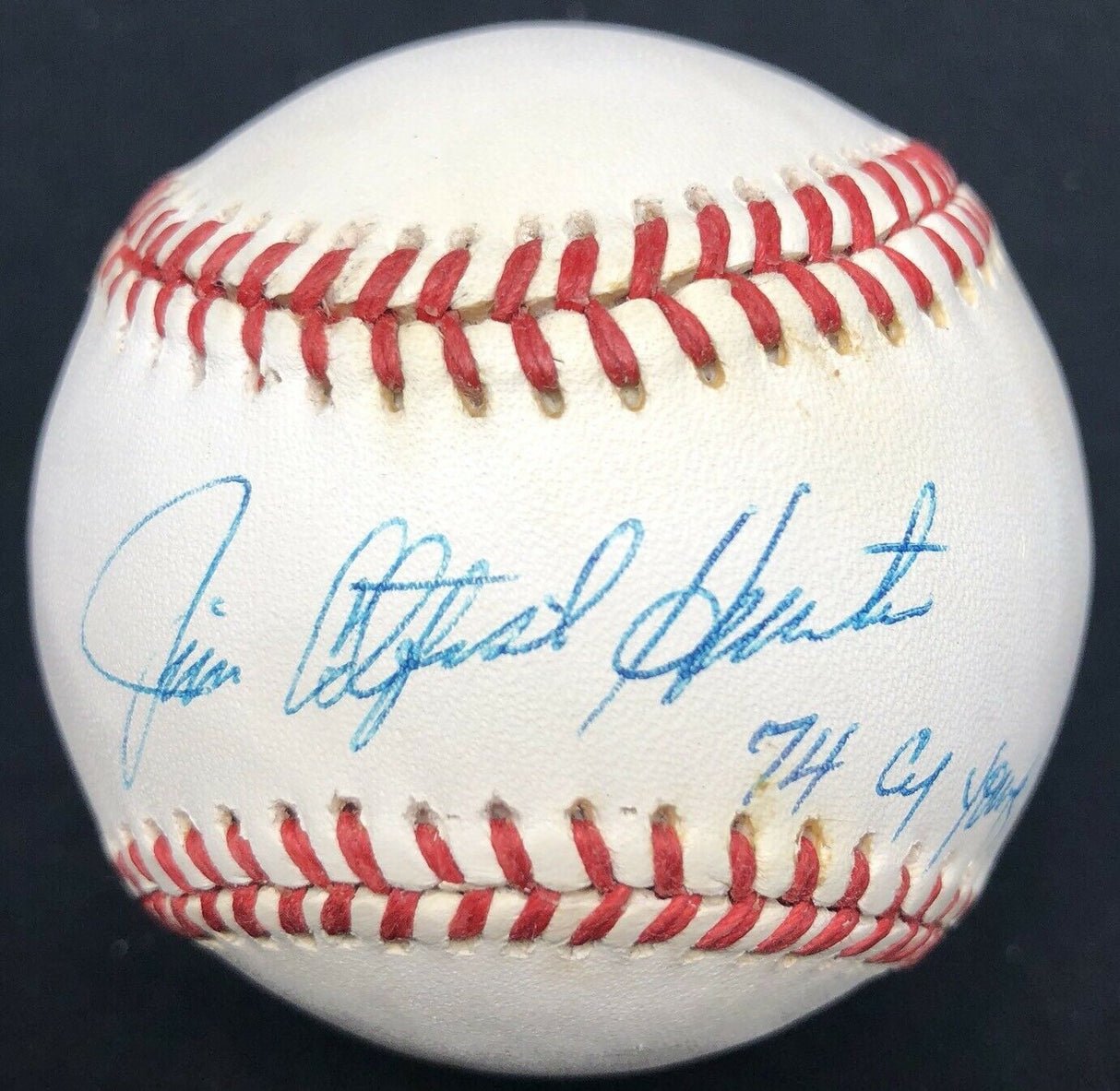 Jim Catfish Hunter Cy Young 1974 Signed Baseball JSA LOA