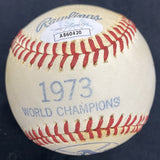 Reggie Jackson 1973 WS MVP Signed 1973 World Champs Souvenir Baseball JSA