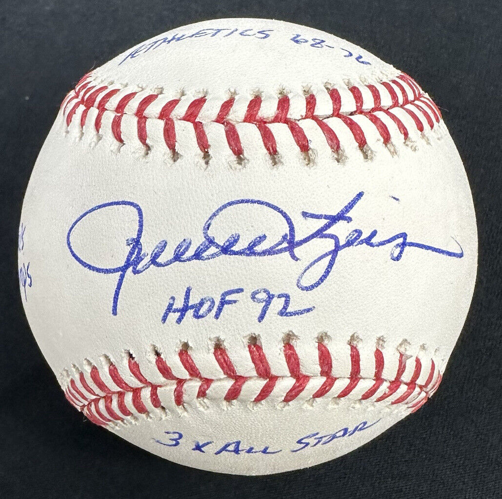 Rollie Fingers HOF 92 Athletics 74 WS MVP 3x All Star Stat Signed Baseball JSA