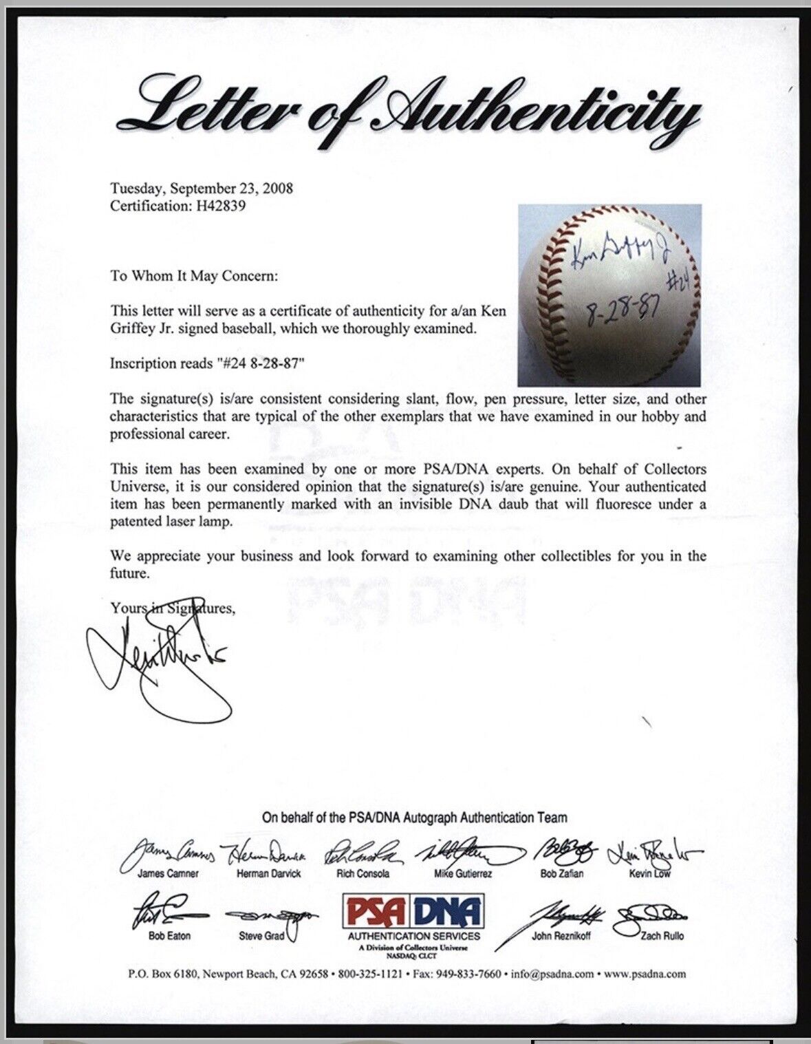 Ken Griffey Jr. #24 Pre-Rookie Single Signed Baseball PSA/DNA LOA